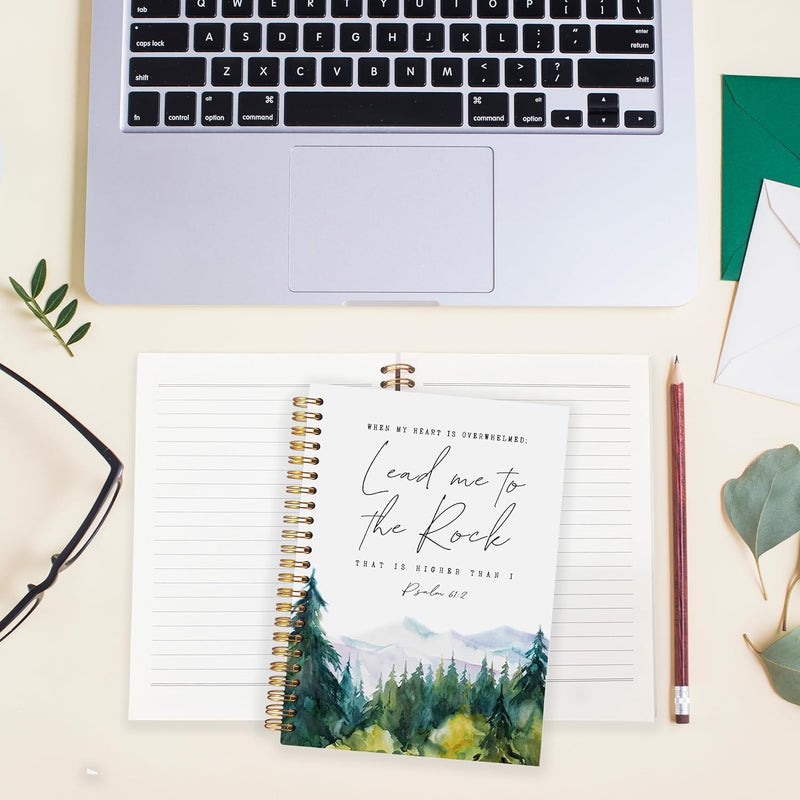 BearCake Christian Notebook Journal, Prayer Journal for Women, Lead Me To the Rock That is Higher Than I Bible Notebooks for Note Taking, Watercolor Woodland Hardcover Spiral Notebook 5.5x8.3 - Image 3